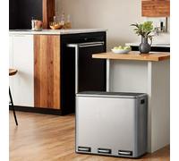 Contenedor de cocina - Cubo de basura - Contenedor de reciclaje - Papelera - Cubo de residuos - 3 compartimentos de 18 litros