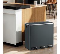 Contenedor de cocina - Cubo de basura - Contenedor de reciclaje - Papelera - Cubo de residuos - 3 compartimentos de 18 litros