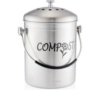Contenedor de compostaje Famanu de acero inoxidable, sin olores, que incluye 5 filtros de carbón activado (5 litros)