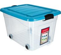 Contenedor de plástico KADAX con ruedas, caja organizadora, caja de almacenamiento con tapa azul, 60 litros