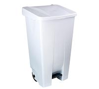 Contenedor de Reciclaje con Pedal 120L Blanco - Cubo de Basura Selectivo con Tapa, Ruedas y Asa Ergonómica - Plástico Resistente y Fácil Limpieza para Cocina o Oficina | Denox