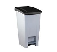 Contenedor de Reciclaje con Pedal 60L Gris con Tapa Negro - Cubo de Basura Selectivo con Ruedas y Asa Ergonómica, Plástico Resistente y Fácil Limpieza | Denox