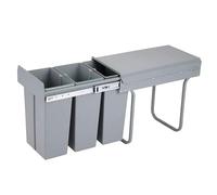 Contenedor de reciclaje para mueble de cocina, Cubos de basura bajo fregadero 3x 8L, fijación inferior y extracción manual, cubos extraíbles, con tapa