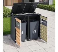 Contenedor de residuos con tapa basculante hidráulica, sistema de compartimentos de dos partes, puertas dobles con cerradura, para jardín y patio, acero galvanizado, color gris