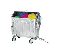Contenedor de residuos de acero, DIN EN 840-5/-6 capacidad 1100 l, con lanza, acoplamiento para remolque y seguro para niños