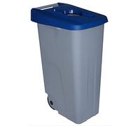 Contenedor de Residuos Reciclo 110L Azul con Tapa Abierta y Ruedas - Plástico Resistente, Encajable, Asa Ergonómica, Ideal para Reciclaje y Colectividades | Denox