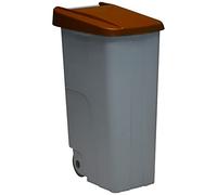 Contenedor de Residuos Reciclo 110L Marrón con Tapa Cerrada y Ruedas Grandes - Plástico Resistente, Encajable y Ergonómico, Ideal para Orgánicos y Compostables | Denox