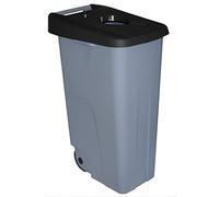 Contenedor de Residuos Reciclo 110L Negro con Tapa Abierta y Ruedas - Plástico Resistente, Encajable, Asa Ergonómica, Ideal para Desechos Generales y Colectividades | Denox