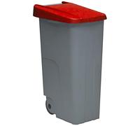 Contenedor de Residuos Reciclo 110L Rojo con Tapa Cerrada y Ruedas Grandes - Plástico Resistente, Encajable y Ergonómico, Ideal para Envases y Plásticos | Denox