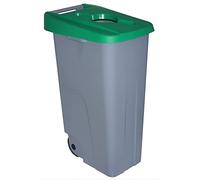 Contenedor de Residuos Reciclo 110L Verde con Tapa Abierta y Ruedas - Plástico Resistente, Encajable, Asa Ergonómica, Ideal para Reciclaje y Colectividades | Denox