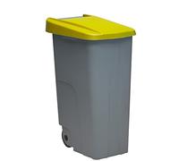 Contenedor de Residuos Reciclo 85L Amarillo con Tapa Cerrada y Ruedas Grandes - Plástico Resistente, Encajable y Ergonómico, Ideal para Envases Ligeros y Reciclaje | Denox
