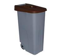 Contenedor de Residuos Reciclo 85L Marrón con Tapa Abierta y Ruedas - Plástico Resistente, Encajable, Asa Ergonómica, Ideal para Residuos Orgánicos y Colectividades | Denox