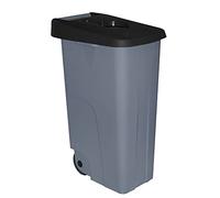 Contenedor de Residuos Reciclo 85L Negro con Tapa Abierta y Ruedas - Plástico Resistente, Encajable, Asa Ergonómica, Ideal para Residuos No Reciclables y Colectividades | Denox