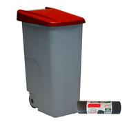 Contenedor de Residuos Reciclo 85L Rojo con Tapa Cerrada y Ruedas Grandes - Plástico Resistente, Encajable y Ergonómico, Ideal para Plásticos o Envases | Denox
