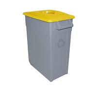 Contenedor de Residuos Zeus 65L Amarillo con Ruedas - Plástico Resistente, Encajable, Asa Ergonómica, Apertura Manual, Ideal para Reciclaje y Colectividades | Denox