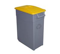 Contenedor de Residuos Zeus 65L Amarillo con Tapa Cerrada y Ruedas - Plástico Resistente, Encajable, Asa Ergonómica, Ideal para Envases y Colectividades | Denox