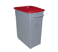 Contenedor de Residuos Zeus 65L Rojo con Ruedas - Plástico Resistente, Encajable, Asa Ergonómica, Apertura Manual, Ideal para Reciclaje y Colectividades | Denox