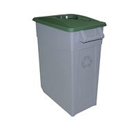Contenedor de Residuos Zeus 65L Verde con Ruedas - Plástico Resistente, Encajable, Asa Ergonómica, Apertura Manual, Ideal para Reciclaje y Colectividades | Denox