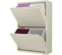 Contenedor metálico para reciclaje y separación de residuos, color blanco metálico, diseño que ahorra espacio. Contenedor de recolección de residuos de 2 compartimentos, con capacidad de 60 litros, ap