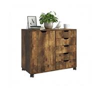 Contenedor rodante Relaxdays, 5 cajones y 2 estantes, H x A x F: 65 x 78 x 40 cm, archivador con Ruedas, Oficina, marrón