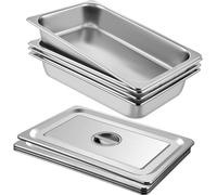 Contenedores de acero inoxidable VEVOR, juego de 4 unidades, recipientes para alimentos con tapa, plato antiadherente, 53,7 x 33 x 9,5 cm, calentador comercial para alimentos, ideal para pasteles, las