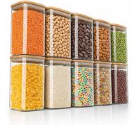 - Contenedores herméticos con tapa, capacidad de 1200 ml - Juego de 10 unidades - Contenedores de vidrio, resistentes al calor - Recipientes/frascos para almacenamiento con tapa de bambú - Herméticos 