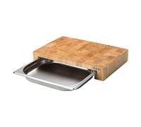 Continenta Tabla de cortar madera de caucho con 1 bandeja y cajón acero inoxidable 27x39 cm