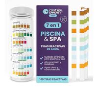 CONTROL GARDEN 160 Tiras pH Reactivas de Prueba 7 en 1 | Test Piscina y Spa | Medidor pH, Cloro Libre y Total, Bromo, Alcalinidad, Dureza, Ácido Cianúrico Agua Baño | Análisis 30 s | Control Preciso