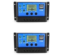 Controlador de carga solar de 30A, 12V/24V, pack de 2 unidades, con pantalla LCD, puerto USB y control de iluminación