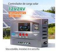 Controlador de Carga Solar MPPT 12V/24V Automático 30A40A50A60A-100A Compatible con Baterías de Plomo-Ácido, Litio y LiFePO4 90A