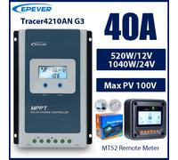 Controlador de carga Solar MPPT 40A, voltaje de batería de 12V 24V, Panel Solar máximo, regulador EPEVER de 100V con Monitor de datos MT52 MT52 USB SENSOR