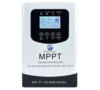 Controlador de carga solar, tecnología MPPT, capacidad de corriente de 100A, máximo 230 VDC, modelo MPPT-100A, rango de voltaje de 12-96V