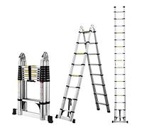 COOCHEER 5M Escalera Plegable,Escalera Telescópica de Aluminio,Escalera Extensible, Carga Maxima 150kg Ligera y Duradera