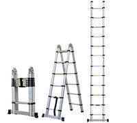 COOCHEER 5m Escalera Telescópica, Escalera Plegable Aluminio,16 Escalones Antideslizantes, Carga Máxima: 150 kg