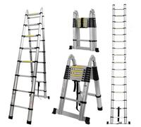 COOCHEER Escalera telescópica Plegable 5M, 2 en 1, Escalera Plegable de Aluminio con 16 peldaños, Carga máxima 150 kg, Plata Pura