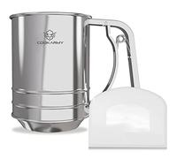 Cook Army Tamiz de harina, 3 tazas de acero inoxidable, gran tamiz de doble capa para hornear harina y azúcar en polvo, colador de harina