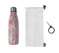 COOK CONCEPT - KA4650 Set de Botella Isotérmica Floral con Mosquetón Desmontable en Acero Inoxidable, 500 ml, Dimensiones: 25,2 x 6,5 x 6,5 cm, Color: Metal