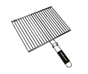 Cook’in Garden - Parrilla doble rectangular, dimensiones 40 × 30 cm, resistente a las llamas y altas temperaturas, mango Soft Touch, parrilla de barbacoa exterior compatible con varias marcas