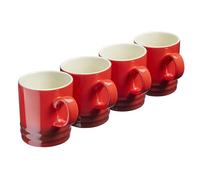 Cooks Professional Tazas | Juego de 4 tazas | gres | 350 ml | té | café | chocolate caliente | rojo