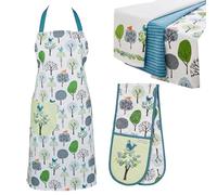 Cooksmart Juego de delantal y cocina de 5 piezas, guantes de horno dobles y paños de cocina, perfectos para cualquier cocina, pájaros del bosque