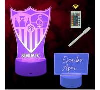 Cool&Cute Lámpara Sevilla FC 2 pantallas y 16 colores de luz, Lámpara led mesita de Sevilla FC+Pantalla Lisa para escribir. Mando distancia, cargador y lápiz mágico.Fútbol