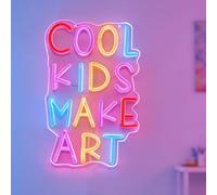 Cool Kids Make Art - Señal de neón regulable LED para arte mural en el aula, letrero de neón colorido para sala de estar, estudio, dormitorio, habitación de los niños, decoración de fondo, regalos