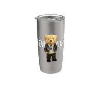 Cool Teddy Bear in New York NYC Illustration Graphic Designs Vaso térmico de acero inoxidable de doble pared