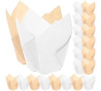 COOLHIYA 100 Piezas Capacillos para Magdalenas de Papel Antigrasa Blancos y Kraft para Hornear Muffins Fiesta Pasteles Cumpleaños Cocina Hogar