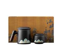 Coolpei Taza de té con infusor y tapa, tazas infusoras de té de cerámica con organizador de hojas sueltas con colador, taza de café oficial de negocios con mango de madera, taza de té para regalos