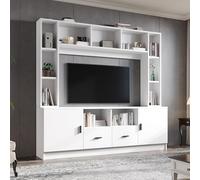 Coolywood 180 x 35 x 170 cm TV Wohnwand-Set con vitrina, TV Salón Set con 2 armarios, 2 cajones, 11 estantes, Anbauwand Salón, TV hasta 60', Blanco