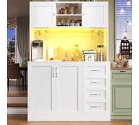 Coolywood Armario buffet, 120 x 40 x 188 cm, estantería para aperitivos y soporte para bebidas, 4 puertas y 2 cajones grandes, verde/negro/blanco