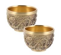 COOPHYA Juego de 2 Tazas de Té Vintage de Cobre Diseño de Dragón Dorado, Estructura Estable y Estilo Chino Grabado para Decoración del Hogar