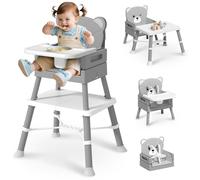 COOSEYA Trona Bebé 6 en 1 Convertible y Plegable, Silla Alta para Bebés y Niños, Trona Evolutiva con Bandeja Desmontable, Arnés de 5 Puntos y Cojín, Silla de Alimentación Portátil (Gris, 6 M - 36M)
