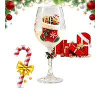Copa de vino navideña - Copa con tallo pintado | Vidrio resistente al calor | Diseños de Papá Noel, muñeco de nieve y árboles, impresos en 2D, 6 estilos, 6x6x18,3 cm, 210 g, para mesa de comedor,